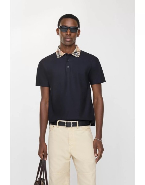 Burberry Polo Shirts Men's Marine Blue Polo Collar Moderate Straight Fit
