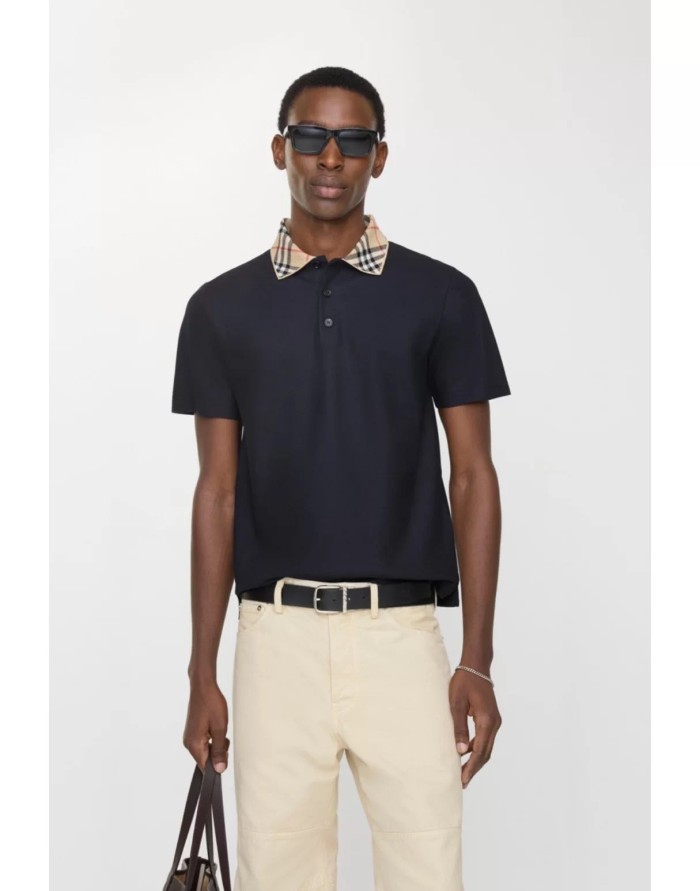 Burberry Polo Shirts Men's Marine Blue Polo Collar Moderate Straight Fit