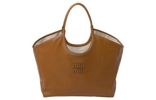MIU MIU Leather Tote Bag, Shopping Bag, Handbag Women's Caramel 5BG276-2DDJ-F098L-V-OOO L38cm H38cm W18cm