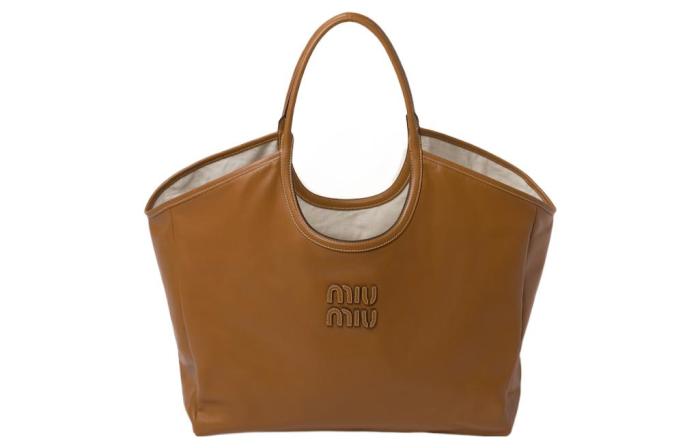 MIU MIU Leather Tote Bag, Shopping Bag, Handbag Women's Caramel 5BG276-2DDJ-F098L-V-OOO L38cm H38cm W18cm