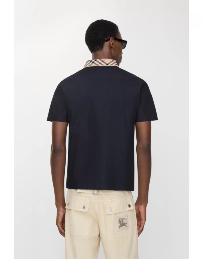 Burberry Polo Shirts Men's Marine Blue Polo Collar Moderate Straight Fit