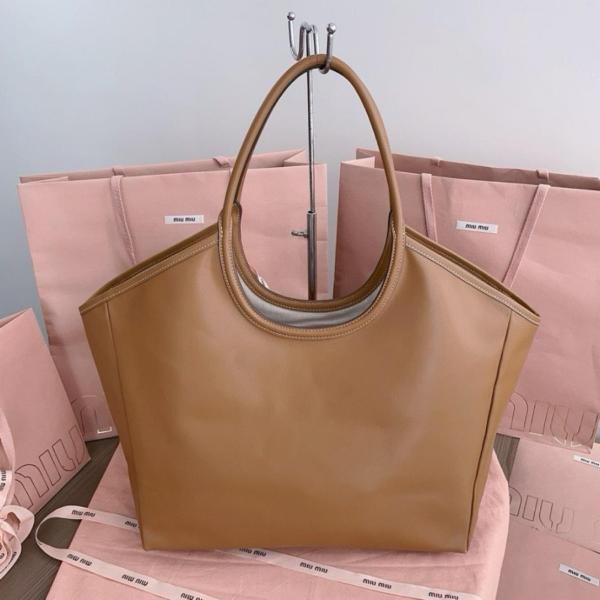 MIU MIU Leather Tote Bag, Shopping Bag, Handbag Women's Caramel 5BG276-2DDJ-F098L-V-OOO L38cm H38cm W18cm