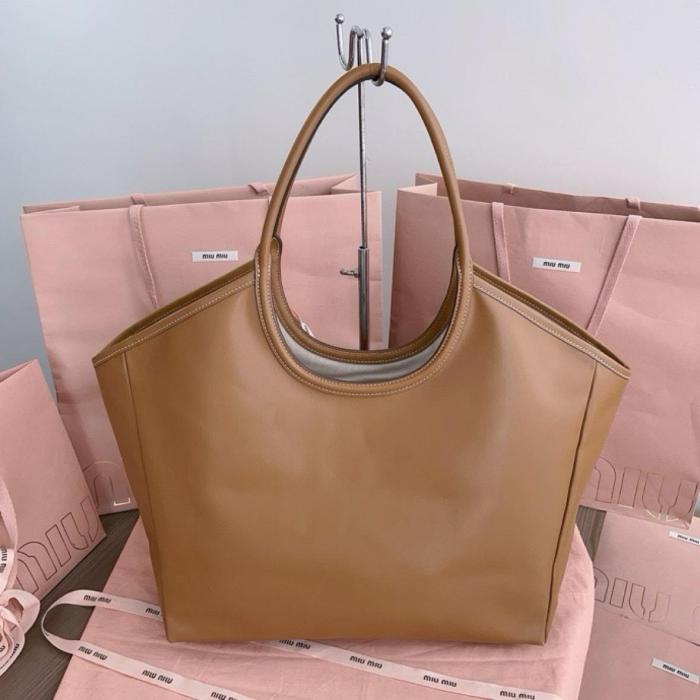 MIU MIU Leather Tote Bag, Shopping Bag, Handbag Women's Caramel 5BG276-2DDJ-F098L-V-OOO L38cm H38cm W18cm