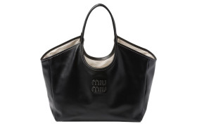 MIU MIU Leather Tote Bag, Shopping Bag, Handbag Women's Black 5BG276-2DDJ-F0002-V-OOO L38cm W38cm H18cm
