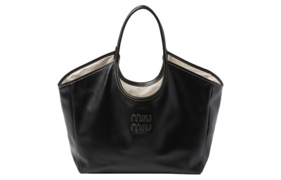 MIU MIU Leather Tote Bag, Shopping Bag, Handbag Women's Black 5BG276-2DDJ-F0002-V-OOO L38cm W38cm H18cm