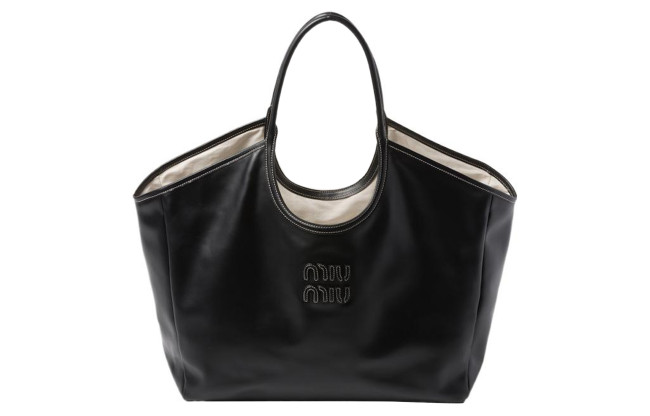 MIU MIU Leather Tote Bag, Shopping Bag, Handbag Women's Black 5BG276-2DDJ-F0002-V-OOO L38cm W38cm H18cm