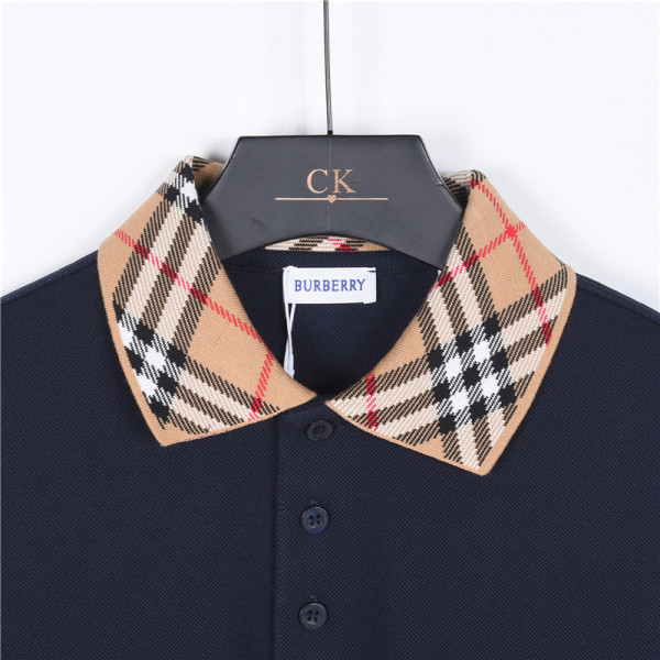 Burberry Polo Shirts Men's Marine Blue Polo Collar Moderate Straight Fit