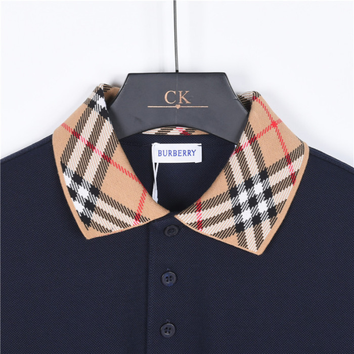 Burberry Polo Shirts Men's Marine Blue Polo Collar Moderate Straight Fit