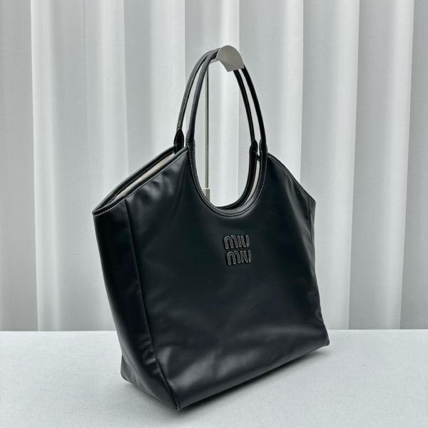 MIU MIU Leather Tote Bag, Shopping Bag, Handbag Women's Black 5BG276-2DDJ-F0002-V-OOO L38cm W38cm H18cm
