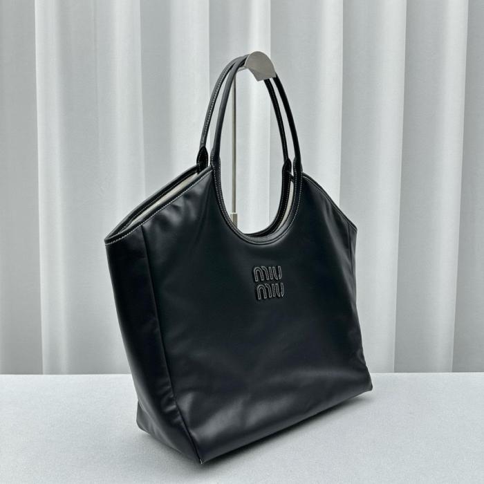 MIU MIU Leather Tote Bag, Shopping Bag, Handbag Women's Black 5BG276-2DDJ-F0002-V-OOO L38cm W38cm H18cm