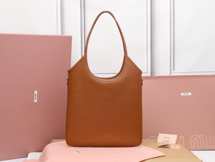 MIU MIU Leather Tote Bag, Shopping Bag, Handbag Women's Cognac 5BG231_2CRW_F0046_V_MLN L35*H40cm