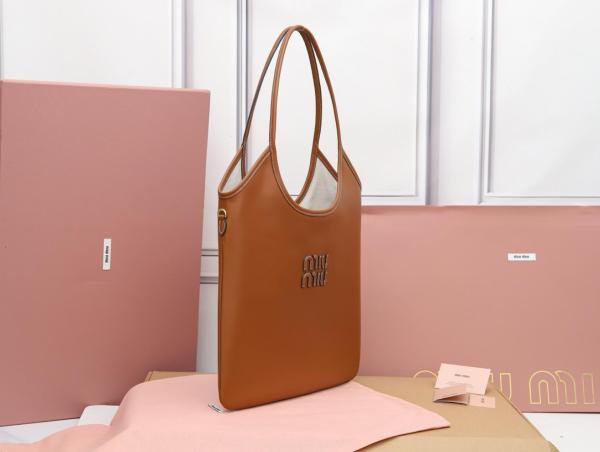 MIU MIU Leather Tote Bag, Shopping Bag, Handbag Women's Cognac 5BG231_2CRW_F0046_V_MLN L35*H40cm