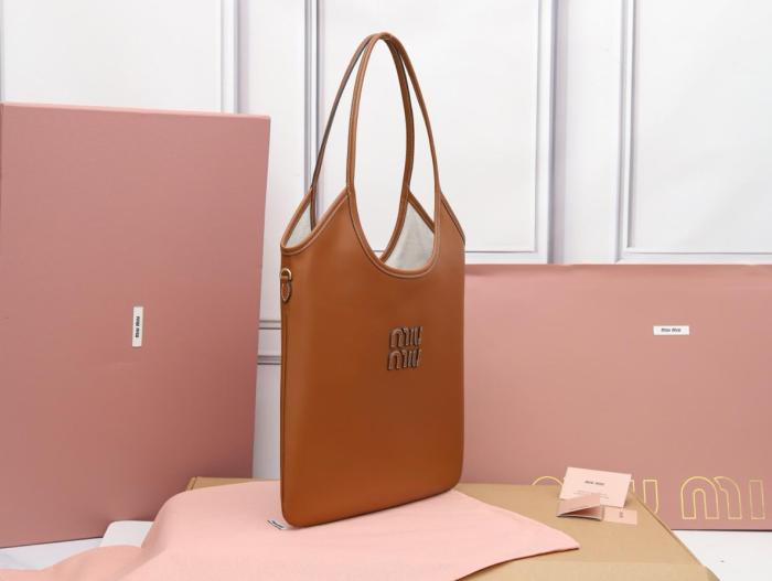 MIU MIU Leather Tote Bag, Shopping Bag, Handbag Women's Cognac 5BG231_2CRW_F0046_V_MLN L35*H40cm