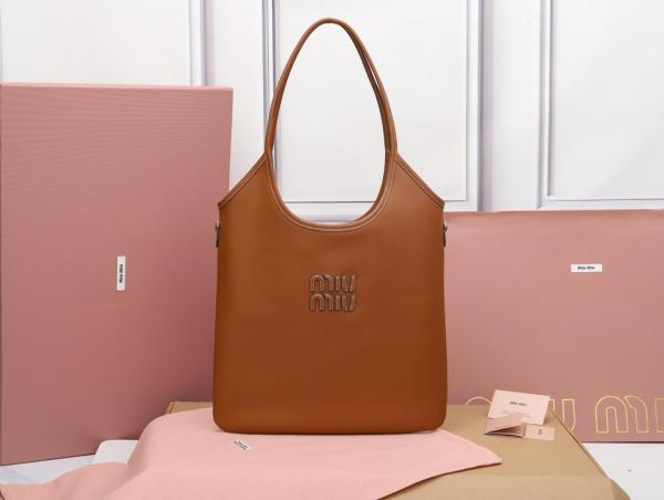 MIU MIU Leather Tote Bag, Shopping Bag, Handbag Women's Cognac 5BG231_2CRW_F0046_V_MLN L35*H40cm