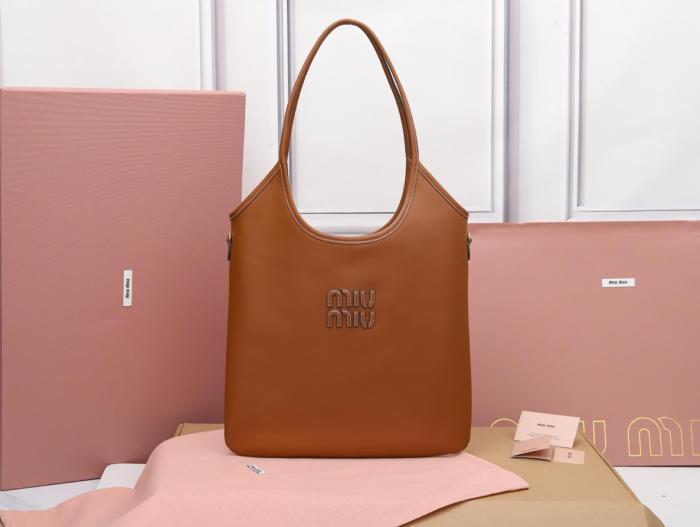 MIU MIU Leather Tote Bag, Shopping Bag, Handbag Women's Cognac 5BG231_2CRW_F0046_V_MLN L35*H40cm