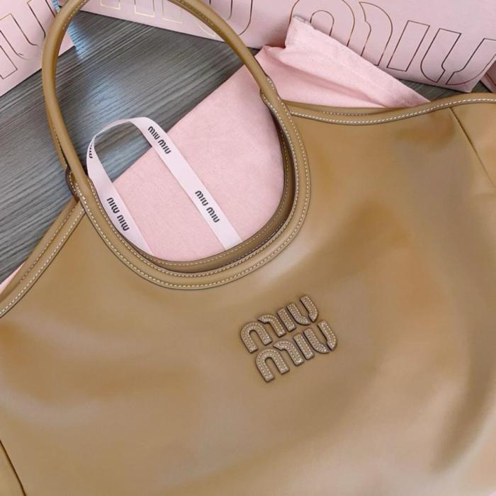 MIU MIU Leather Tote Bag, Shopping Bag, Handbag Women's Caramel 5BG276-2DDJ-F098L-V-OOO L38cm H38cm W18cm