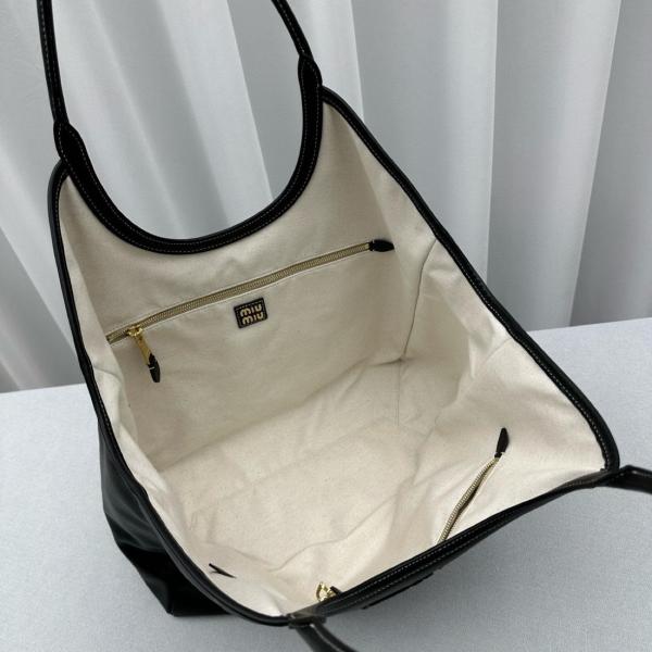 MIU MIU Leather Tote Bag, Shopping Bag, Handbag Women's Black 5BG276-2DDJ-F0002-V-OOO L38cm W38cm H18cm