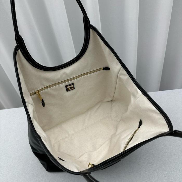 MIU MIU Leather Tote Bag, Shopping Bag, Handbag Women's Black 5BG276-2DDJ-F0002-V-OOO L38cm W38cm H18cm