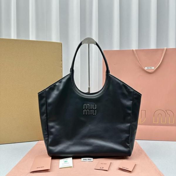 MIU MIU Leather Tote Bag, Shopping Bag, Handbag Women's Black 5BG276-2DDJ-F0002-V-OOO L38cm W38cm H18cm