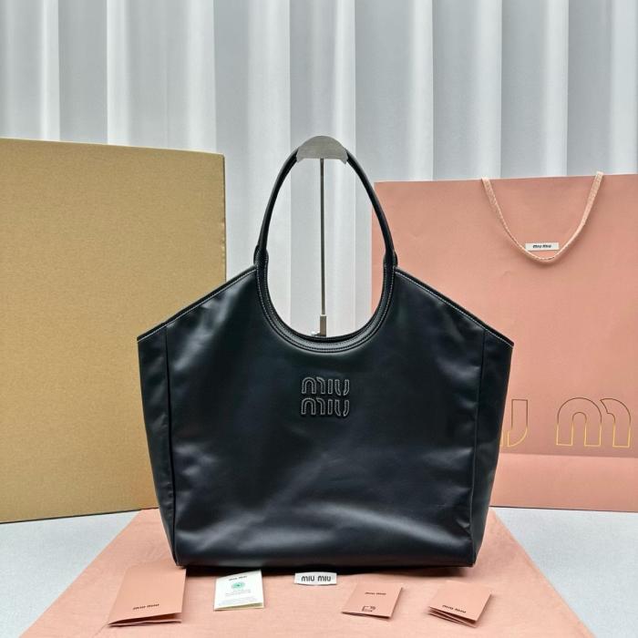 MIU MIU Leather Tote Bag, Shopping Bag, Handbag Women's Black 5BG276-2DDJ-F0002-V-OOO L38cm W38cm H18cm