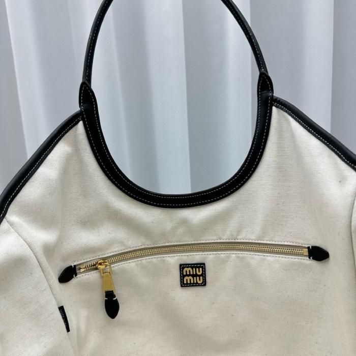 MIU MIU Leather Tote Bag, Shopping Bag, Handbag Women's Black 5BG276-2DDJ-F0002-V-OOO L38cm W38cm H18cm