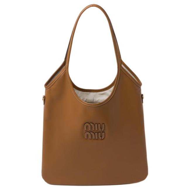 MIU MIU Leather Tote Bag, Shopping Bag, Handbag Women's Cognac 5BG231_2CRW_F0046_V_MLN L35*H40cm