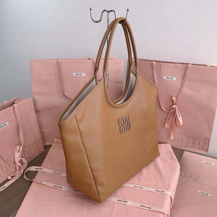 MIU MIU Leather Tote Bag, Shopping Bag, Handbag Women's Caramel 5BG276-2DDJ-F098L-V-OOO L38cm H38cm W18cm