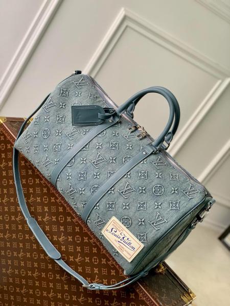 LOUIS VUITTON Keepall Bandouliere 50 Monogram Washed Denim Coated Canvas M22532 L52cm W23cm H29cm