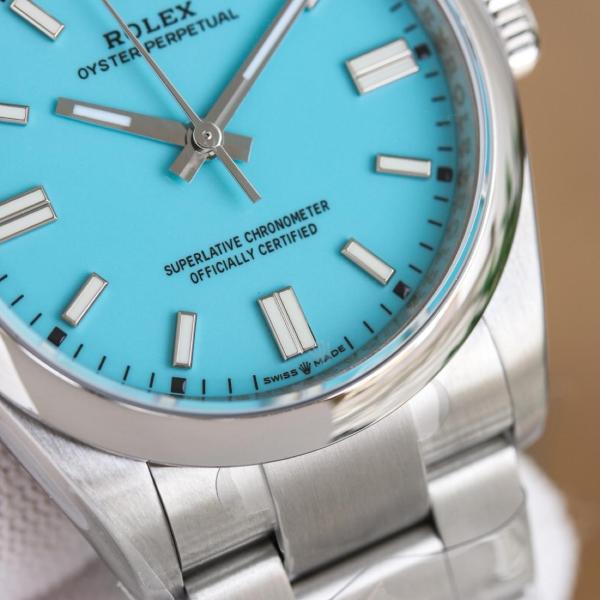 ROLEX Smooth Bezel, Oyster Perpetual Type Automatic Mechanical Movement Men's Watches Watch 41mm Blue Dial
