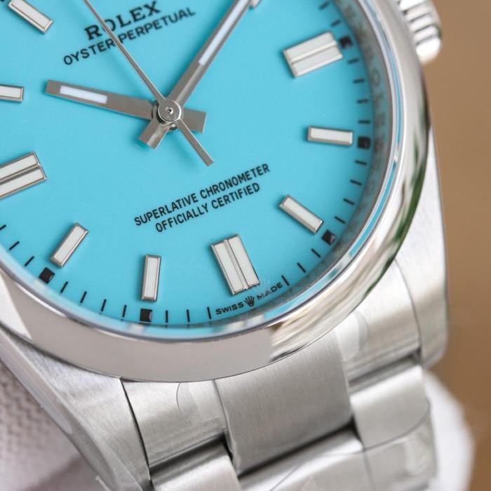 ROLEX Smooth Bezel, Oyster Perpetual Type Automatic Mechanical Movement Men's Watches Watch 41mm Blue Dial