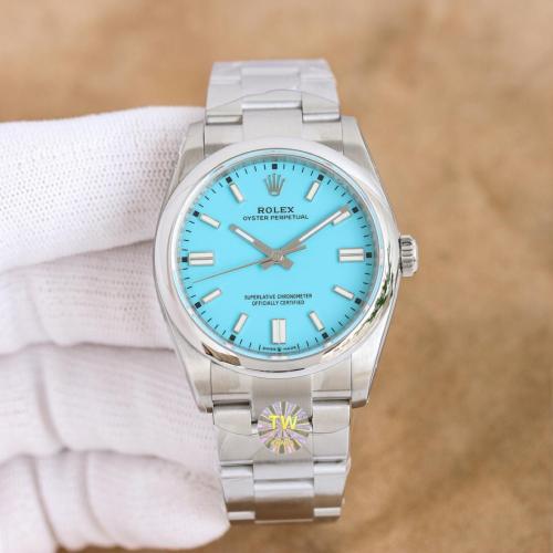 ROLEX Smooth Bezel, Oyster Perpetual Type Automatic Mechanical Movement Men's Watches Watch 41mm Blue Dial