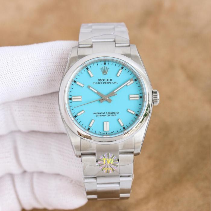 ROLEX Smooth Bezel, Oyster Perpetual Type Automatic Mechanical Movement Men's Watches Watch 41mm Blue Dial
