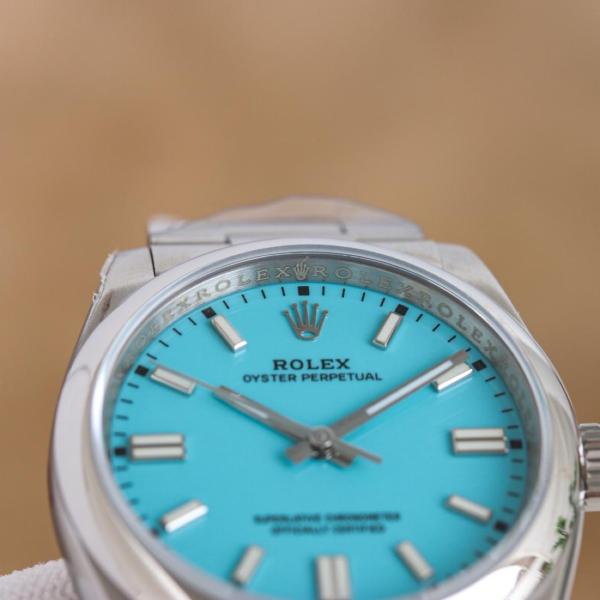 ROLEX Smooth Bezel, Oyster Perpetual Type Automatic Mechanical Movement Men's Watches Watch 41mm Blue Dial