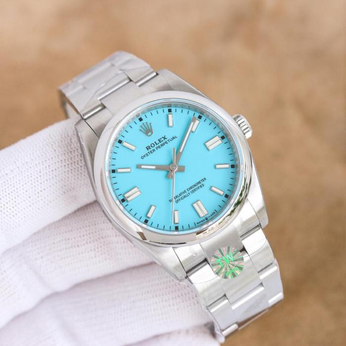 ROLEX Smooth Bezel, Oyster Perpetual Type Automatic Mechanical Movement Men's Watches Watch 41mm Blue Dial