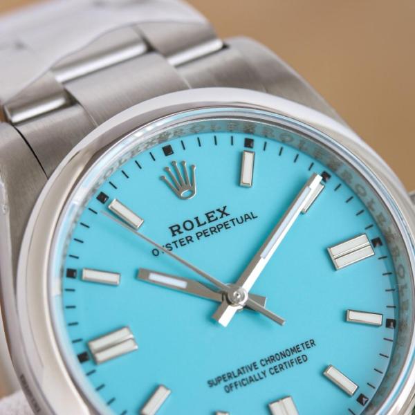 ROLEX Smooth Bezel, Oyster Perpetual Type Automatic Mechanical Movement Men's Watches Watch 41mm Blue Dial
