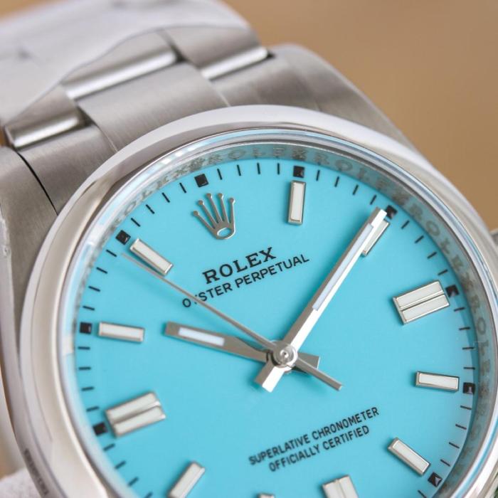 ROLEX Smooth Bezel, Oyster Perpetual Type Automatic Mechanical Movement Men's Watches Watch 41mm Blue Dial