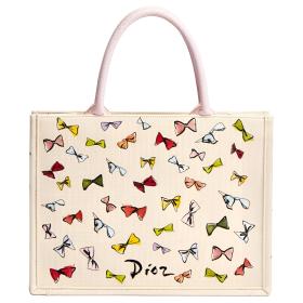 DIOR Dioriviera Cotton Tote Handbag Medium Women's Milk White Multicolor M1354OETR-M941 L36 W16.5 H27.5 cm