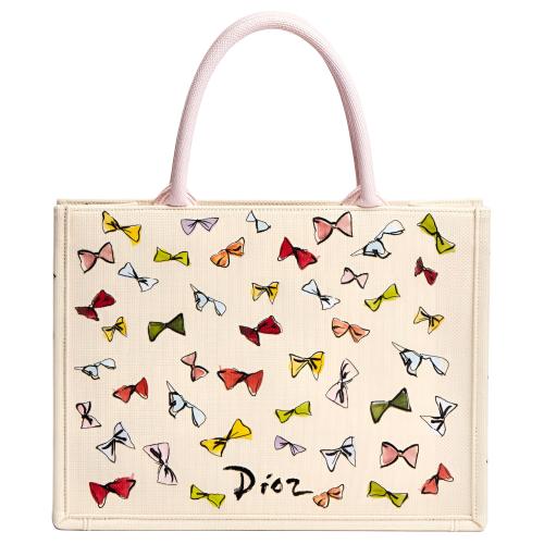 DIOR Dioriviera Cotton Tote Handbag Medium Women's Milk White Multicolor M1354OETR-M941 L36 W16.5 H27.5 cm