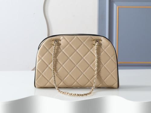 CHANEL Lambskin & Gold Metal Handbag Women's Beige & Black AP5254-B24014-U9424 L21*W4.8*H9.5cm