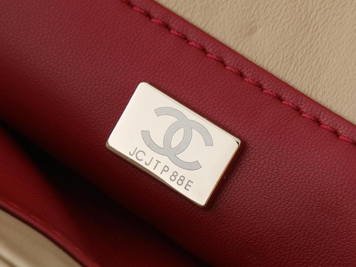 CHANEL Lambskin & Gold Metal Handbag Women's Beige & Black AP5254-B24014-U9424 L21*W4.8*H9.5cm