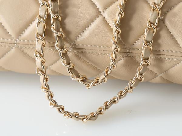 CHANEL Lambskin & Gold Metal Handbag Women's Beige & Black AP5254-B24014-U9424 L21*W4.8*H9.5cm