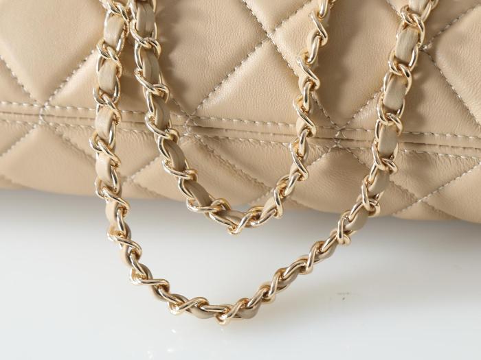 CHANEL Lambskin & Gold Metal Handbag Women's Beige & Black AP5254-B24014-U9424 L21*W4.8*H9.5cm