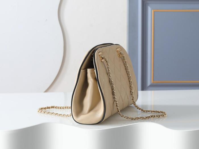 CHANEL Lambskin & Gold Metal Handbag Women's Beige & Black AP5254-B24014-U9424 L21*W4.8*H9.5cm