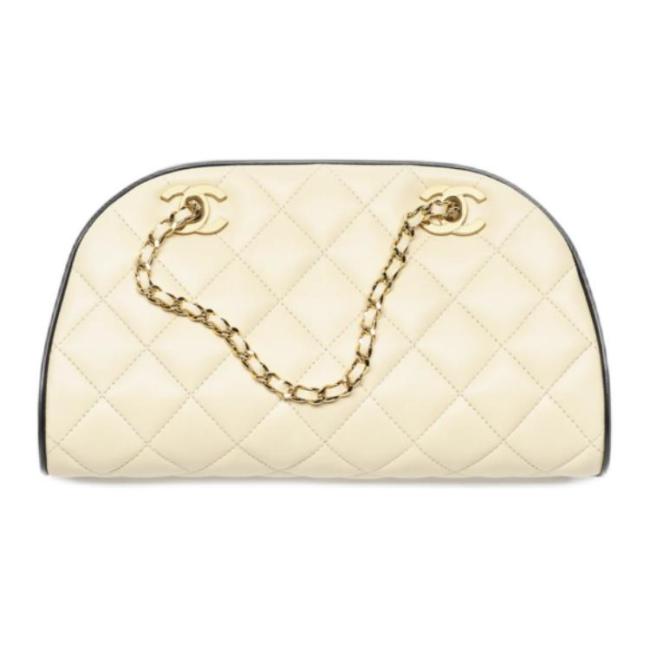 CHANEL Lambskin & Gold Metal Handbag Women's Beige & Black AP5254-B24014-U9424 L21*W4.8*H9.5cm