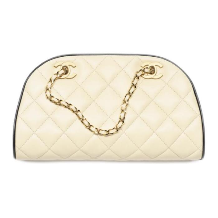 CHANEL Lambskin & Gold Metal Handbag Women's Beige & Black AP5254-B24014-U9424 L21*W4.8*H9.5cm