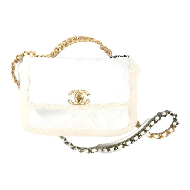 CHANEL 19Bag Lambskin Crossbody Bags Women's White AS1160-B06319-10601 size L26cm W9cm H16cm