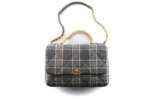 CHANEL 19Bag Twill Woolen Crossbody Bag, Shoulder Bag Women's Dark Gray Multicolor AS1162-B08574-ND195 36*25*11cm