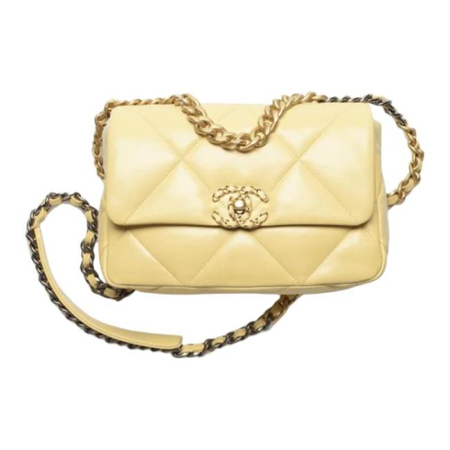 CHANEL 19Bag Sheepskin Shoulder Bag, Crossbody Bag Small Women's Light Yellow AS1160-B04852-NG754 size L26cm W9cm H16cm