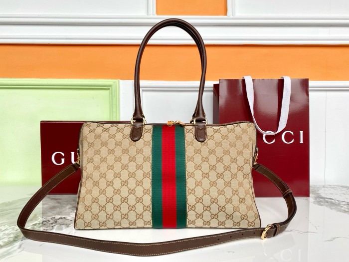 GUCCI GG Canvas Shoulder Bag Large Women's Sand & Dark Brown 866734-FAFV9-9653 L38.5cm W13cm H22.5cm