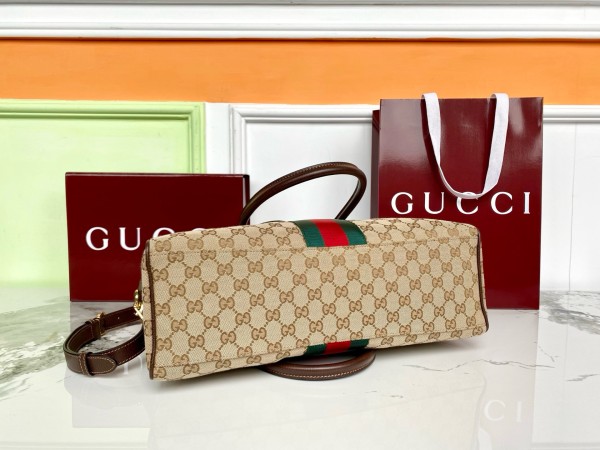 GUCCI GG Canvas Shoulder Bag Large Women's Sand & Dark Brown 866734-FAFV9-9653 L38.5cm W13cm H22.5cm